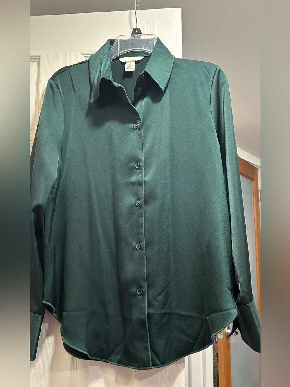 H&M Forest Green Satin Button-Down Shirt